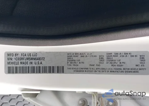 2021 Ram 1500 Laramie 4X4 5'7 Box from USA, damaged, VIN 1C6SRFJM5MN648372